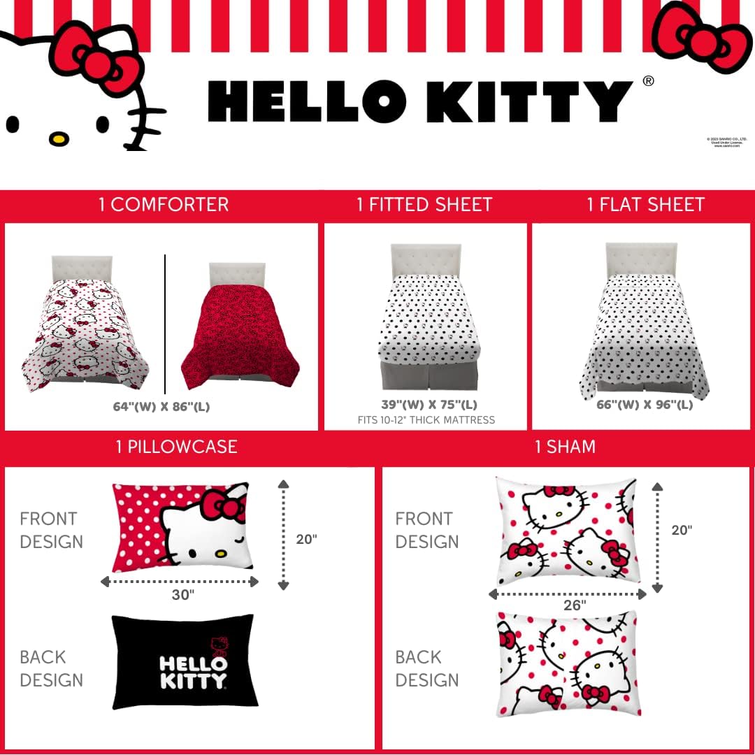 Franco Collectibles Hello Kitty Polka Dot Comforter Set