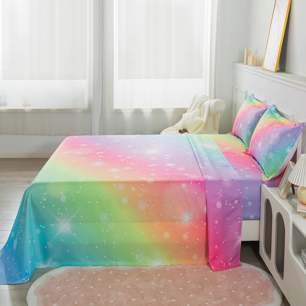 ADASMILE A S Rainbow Fitted Bed Sheet Set for Kids 1