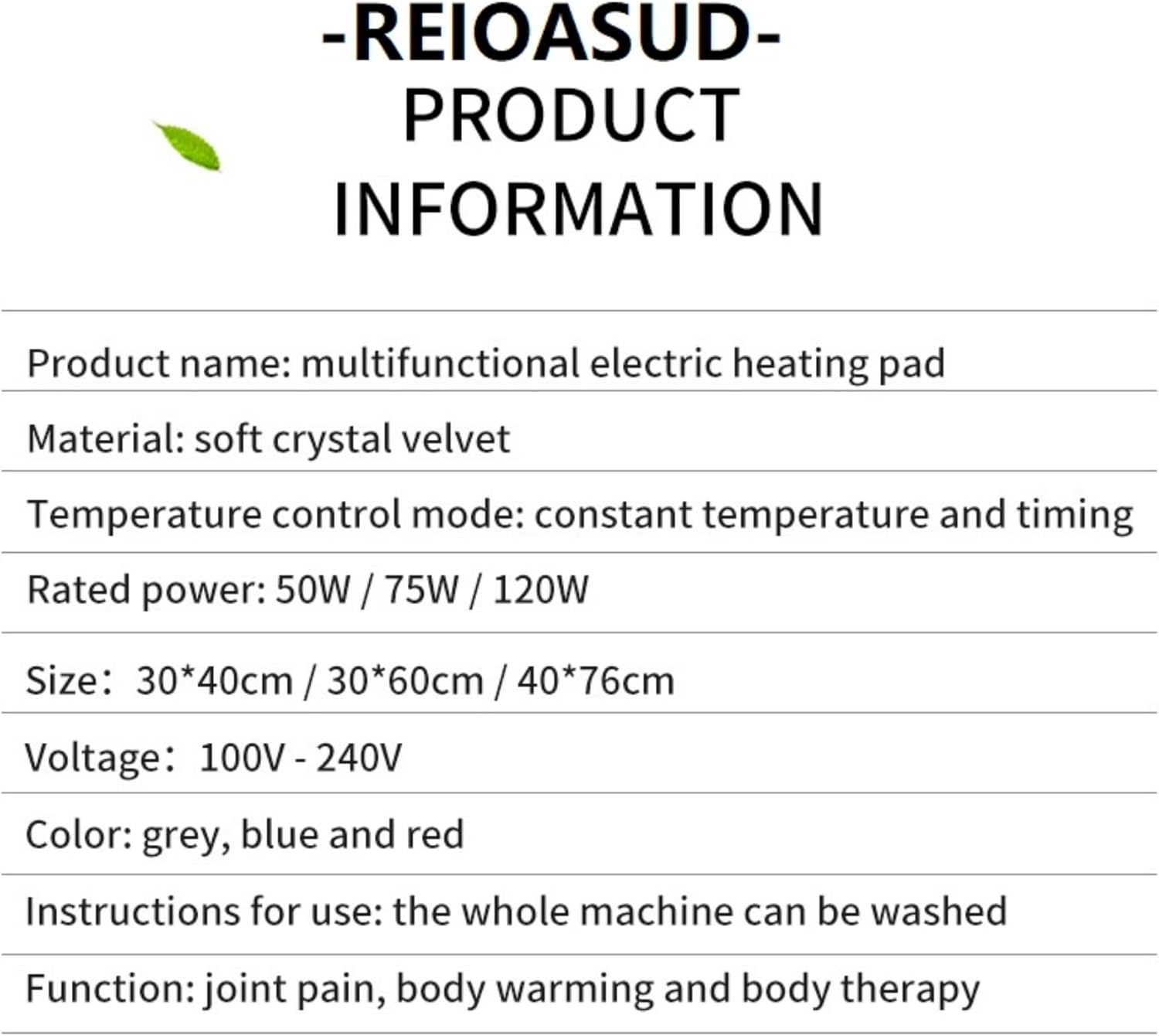 REIOASUD Heating Blanket with Timer Control