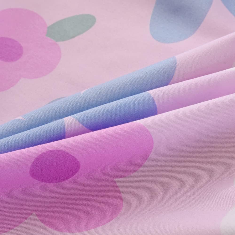 KWLOVER 2PC Purple Flower Print Bed Sheet and Pillowcases Set