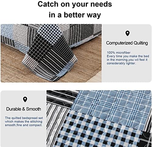 Ycosy Plaid Quilt Set Full Queen with 2 Pillow Shams