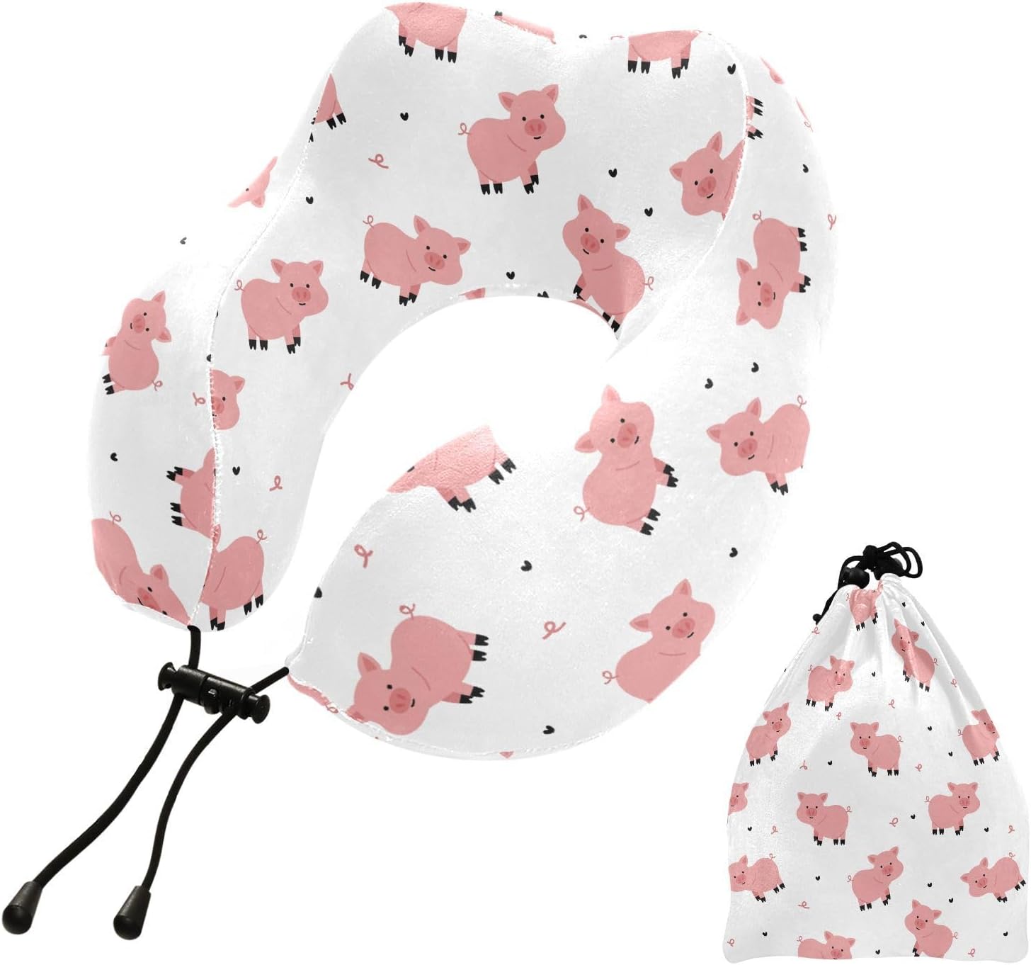 Cute Pig Cartoon Travel Neck Pillow with Storage Bag