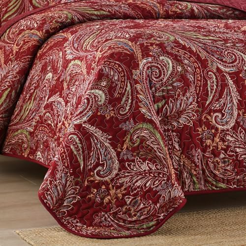 WONGS BEDDING Boho Quilt Set King 3 Piece Red Paisley