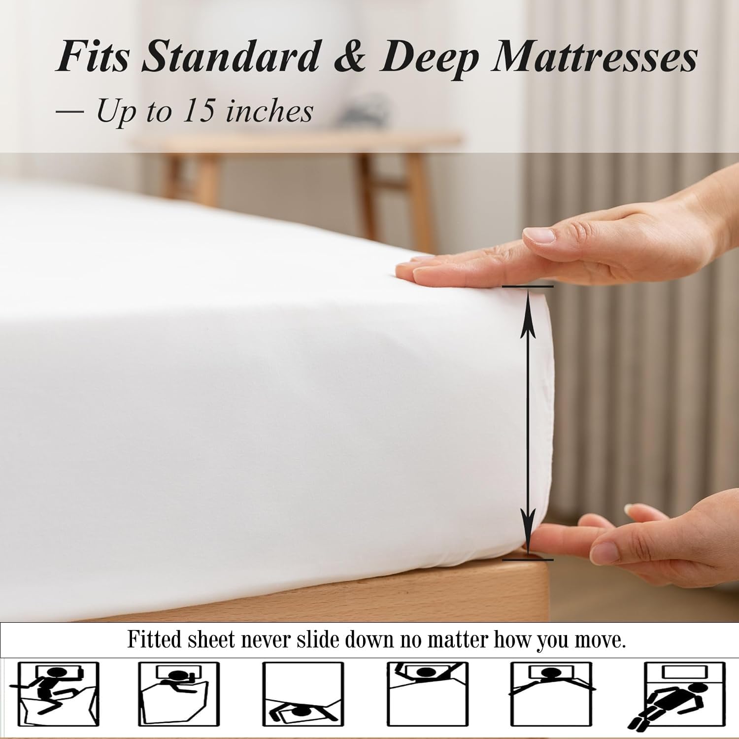 KI LINEN Luxury Twin XL Fitted Sheet 400 Thread Count White
