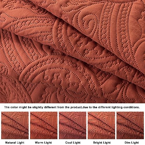 ROARINGWILD Boho Burnt Orange Quilt Set with Pillow Shams