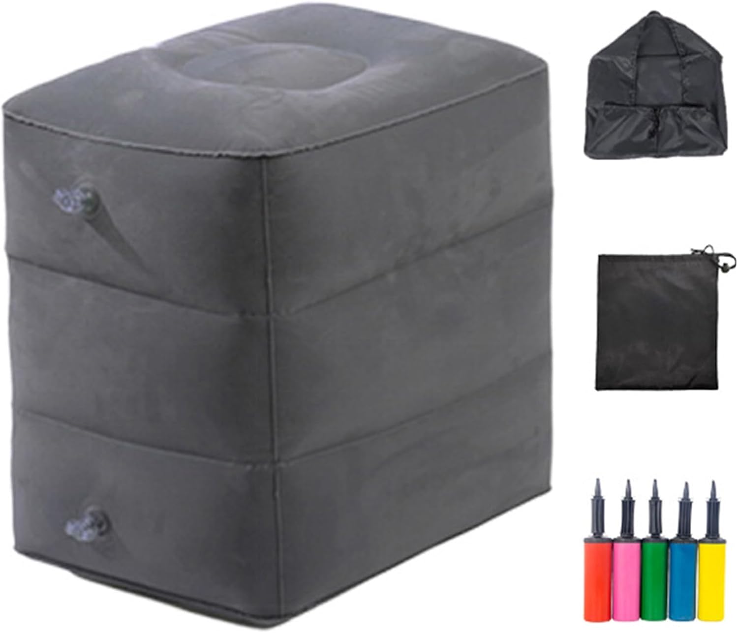 PERZOE Inflatable Travel Foot Rest Pillow - 3 Adjustable Heights Dark Gray