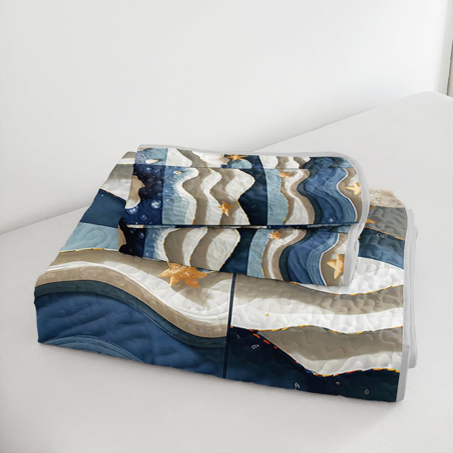 QOOMO Coastal Quilt Set Twin Size 3 Piece