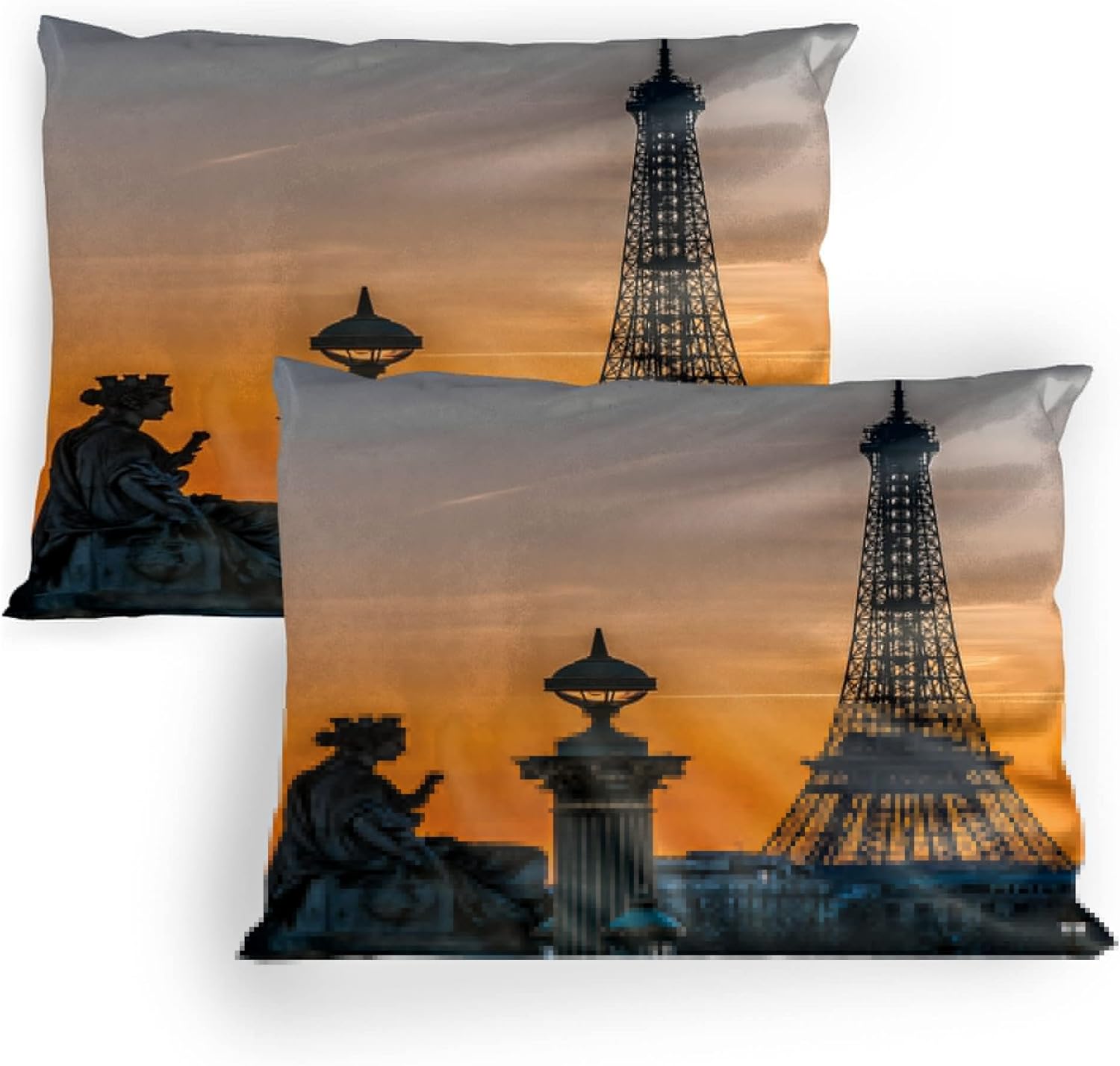 Ambesonne Paris Pillow Sham Set of 2 Eiffel Tower Sunset Sky Design Microfiber