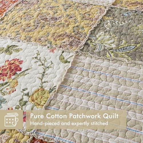 Etwel Queen Quilt Bedding Set Patchwork Lightweight Floragrid Beige Comforter