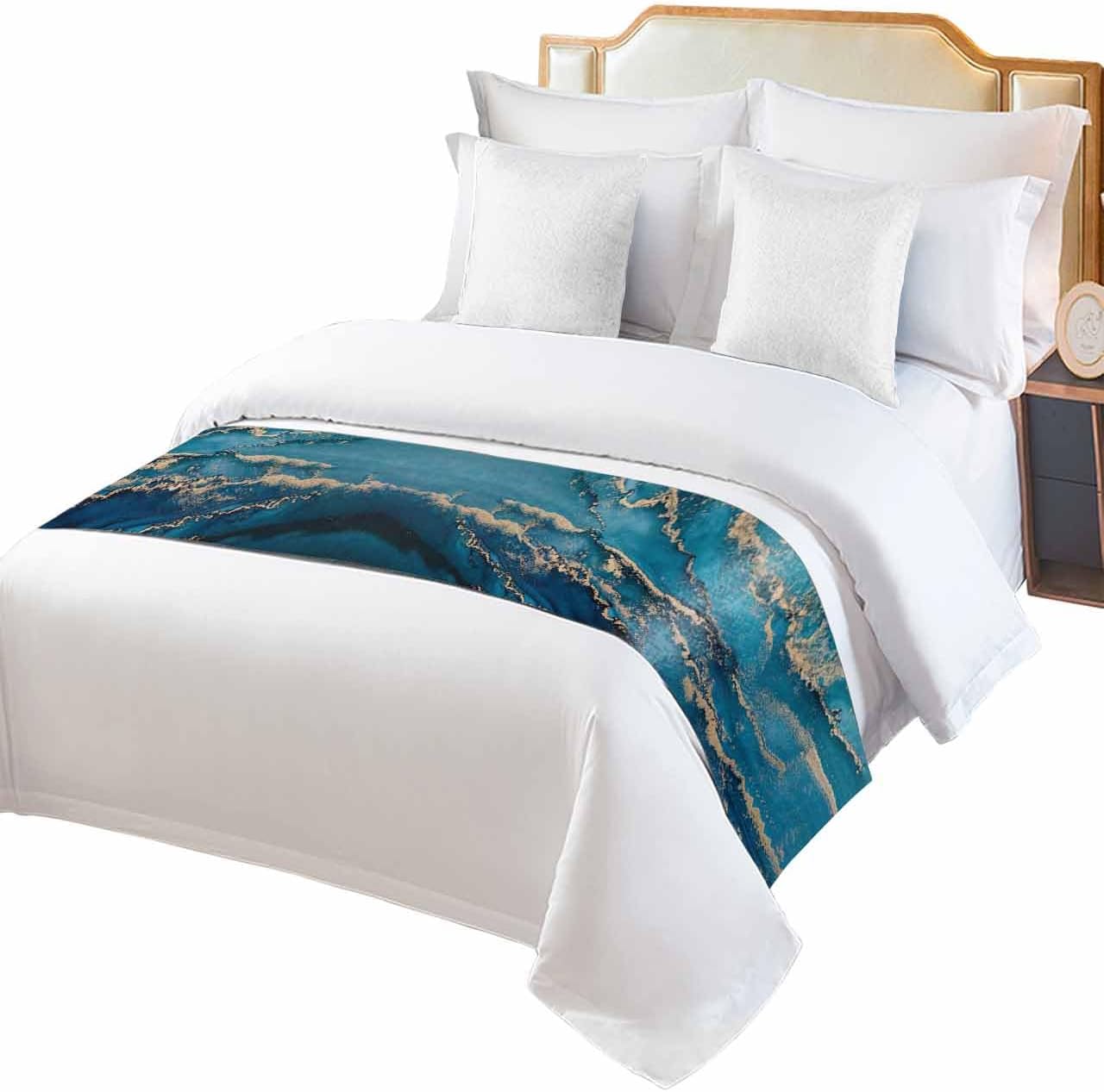 Homechoid Marble Blue Bed Runner for King Size Bed