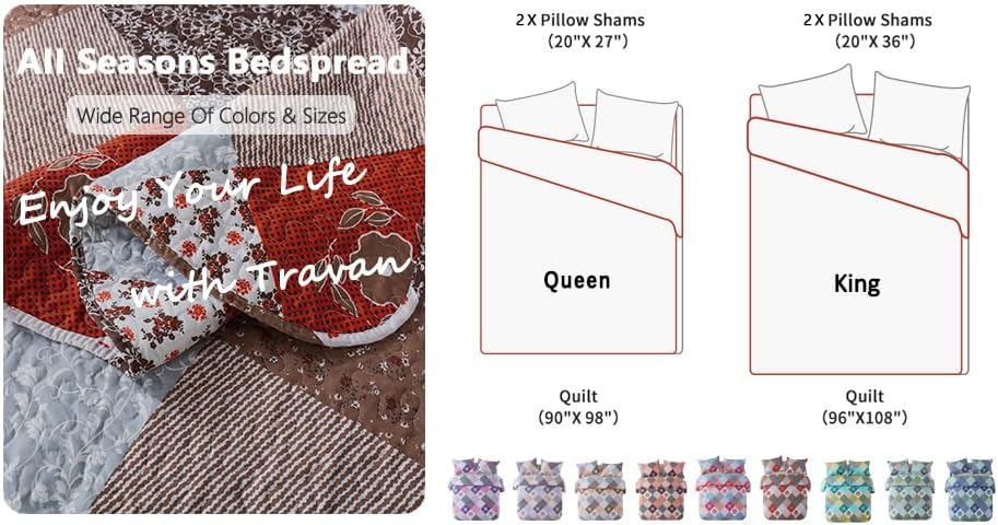 Travan Floral Printed Quilt Set Queen Size