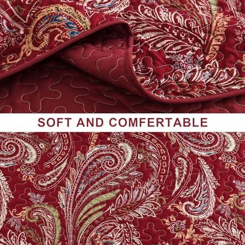WONGS BEDDING Boho Quilt Set King 3 Piece Red Paisley