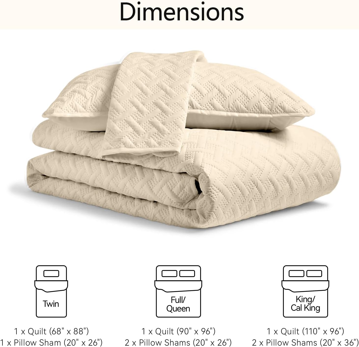 FLYMME King Quilt Bedspread Set with 2 Shams Beige Geometric Stripe Pattern
