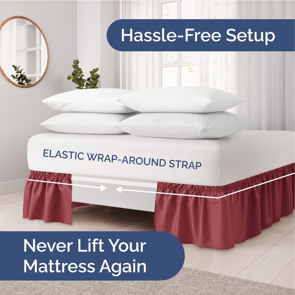 CGK Unlimited Wrap Around Dust Ruffle Bed Skirt Set - Burgundy