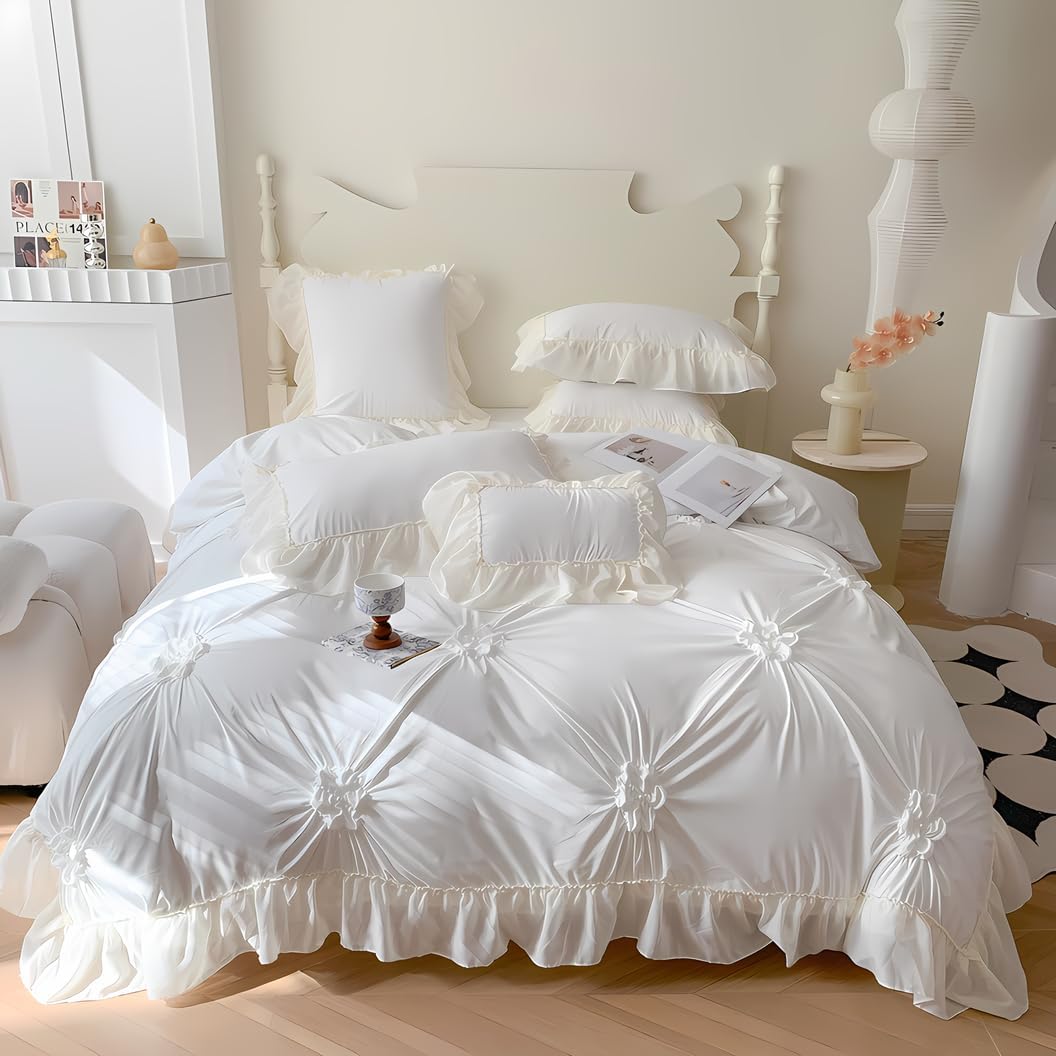 IHOUSTRIY White Duvet Cover Twin with Ruffle and Zipper
