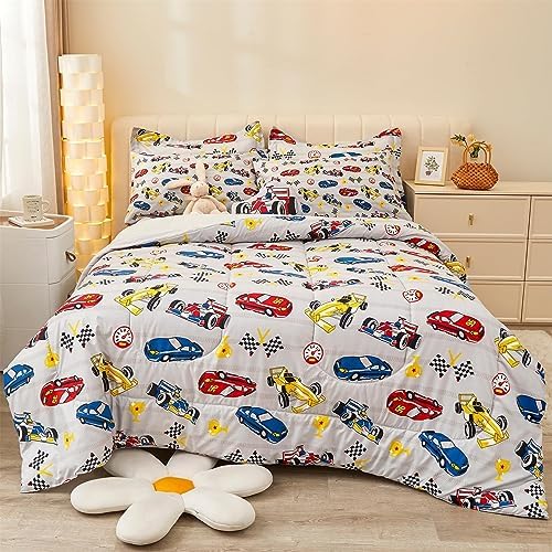 Mooreeke Twin Comforter Set for Boys Kids Racing Car Bedding