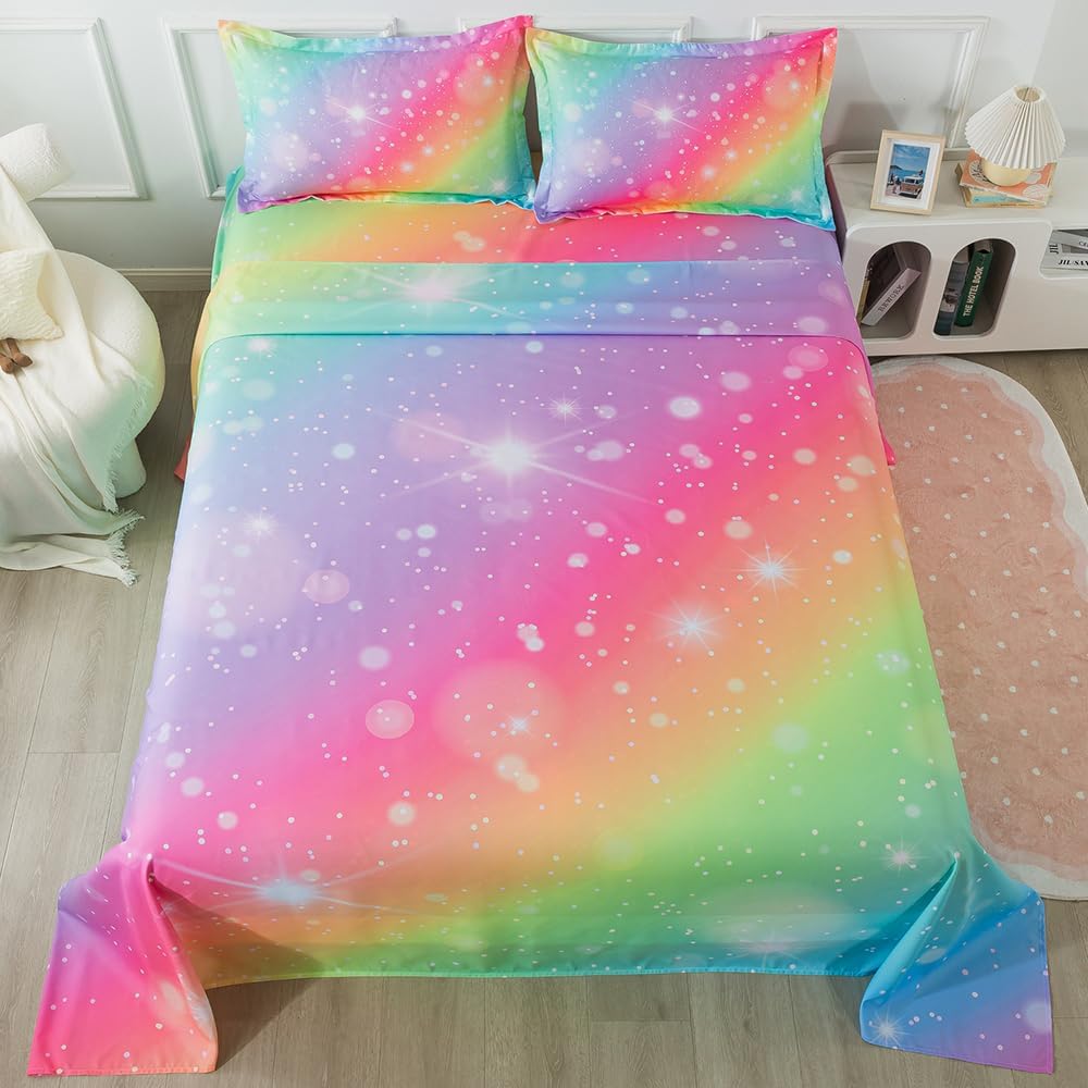 ADASMILE A S Rainbow Fitted Bed Sheet Set for Kids 1