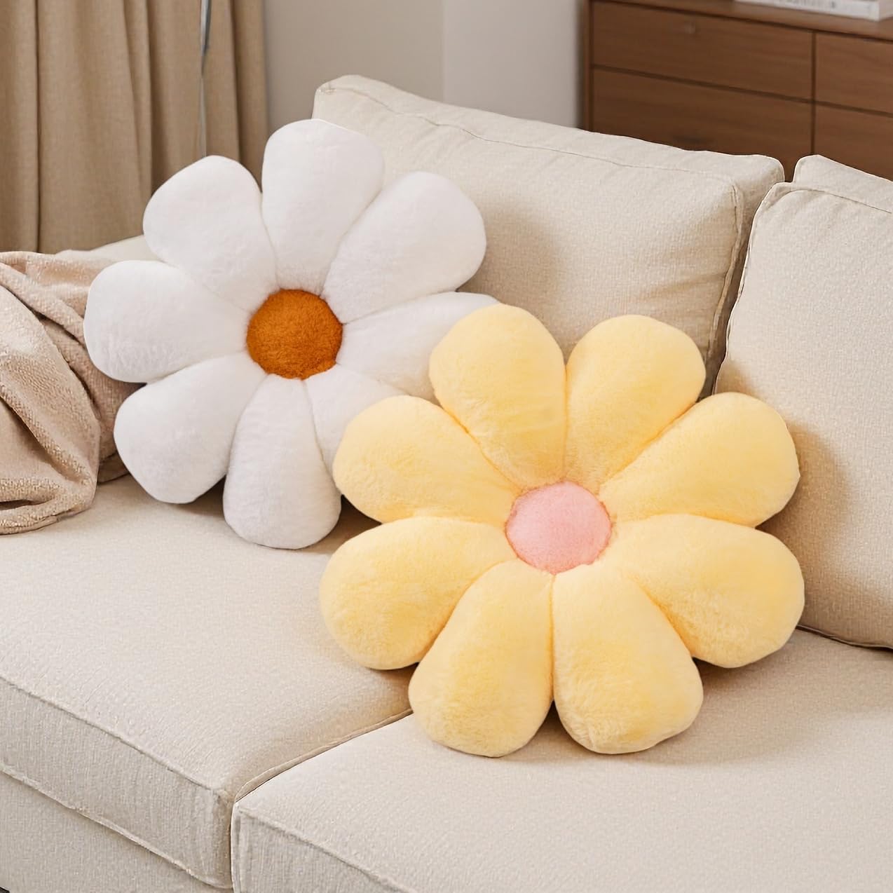 Yellow White Daisy Flower Throw Pillow Set