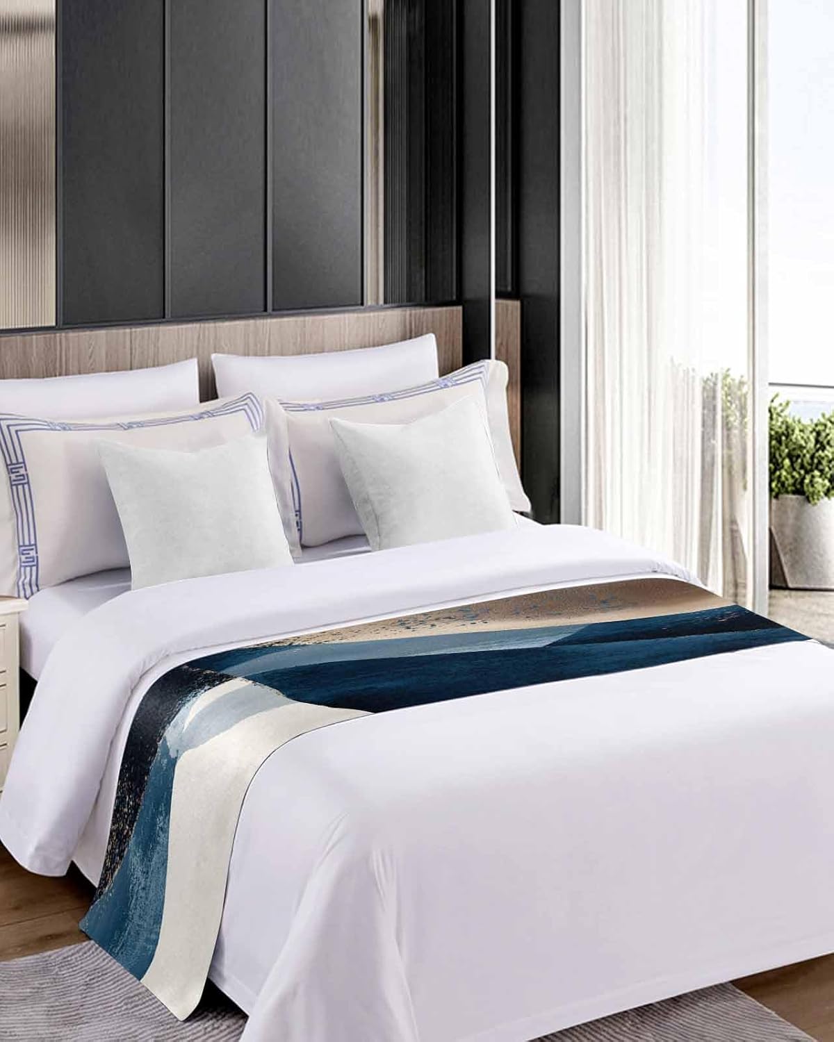 DecorLovee Navy Blue Bed Runner Queen Size