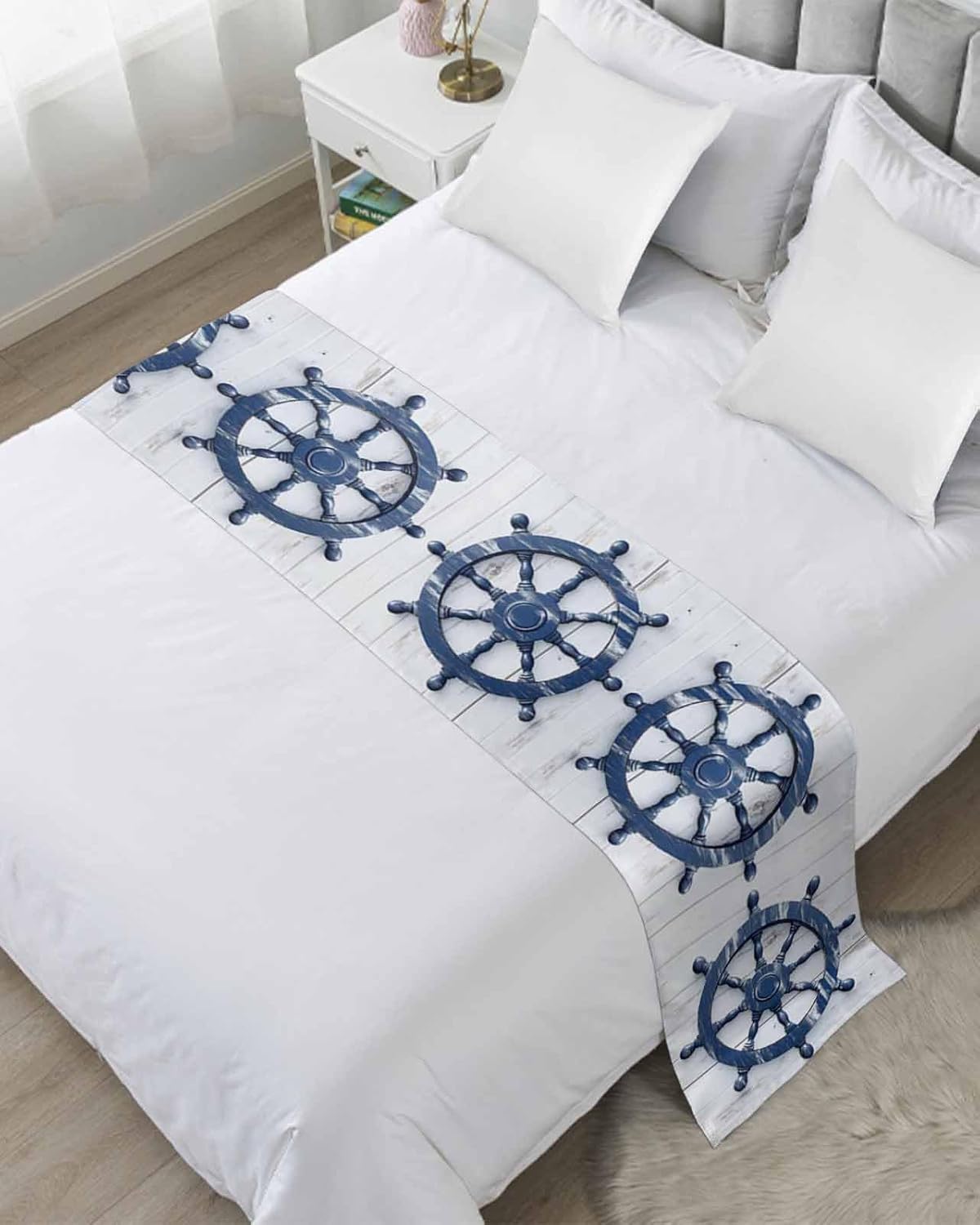 Homechoid Blue Coastal Bed Runner for Twin Size