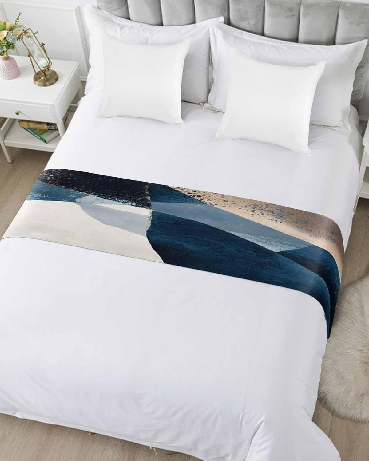 DecorLovee Navy Blue Bed Runner Queen Size