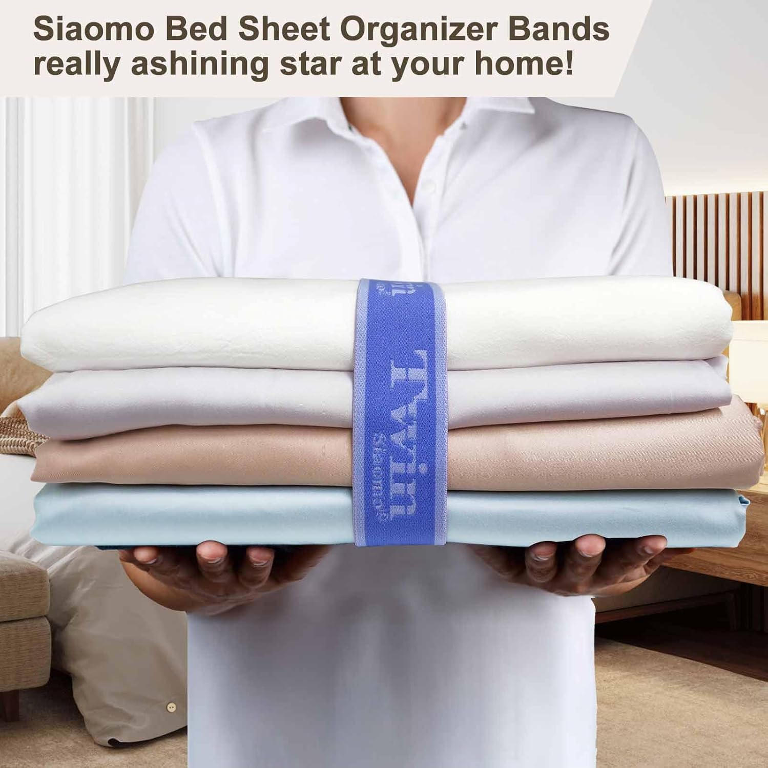 Siaomo Bed Sheet Organizer Bands - Twin 4PCS Blue
