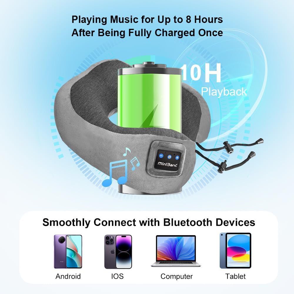Ateupom Travel Pillow with Bluetooth Headphones