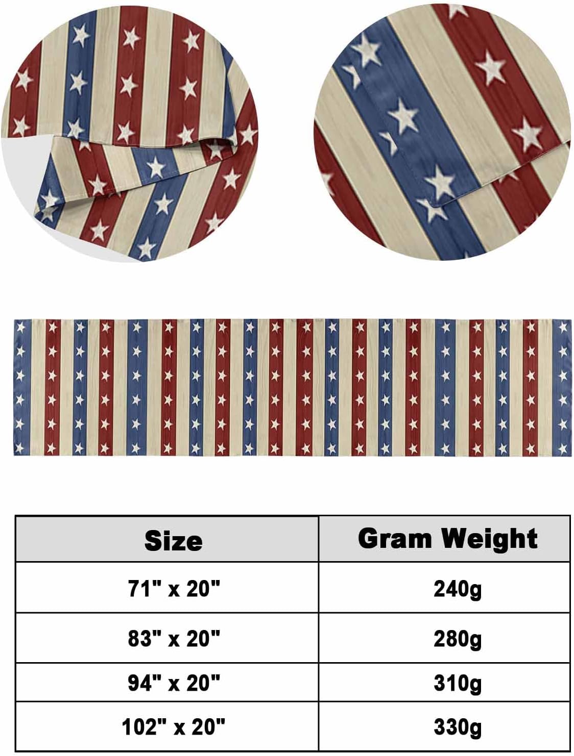 Litter Star Independence Day Bed Runner Scarf Stars and Stripes 83x20in
