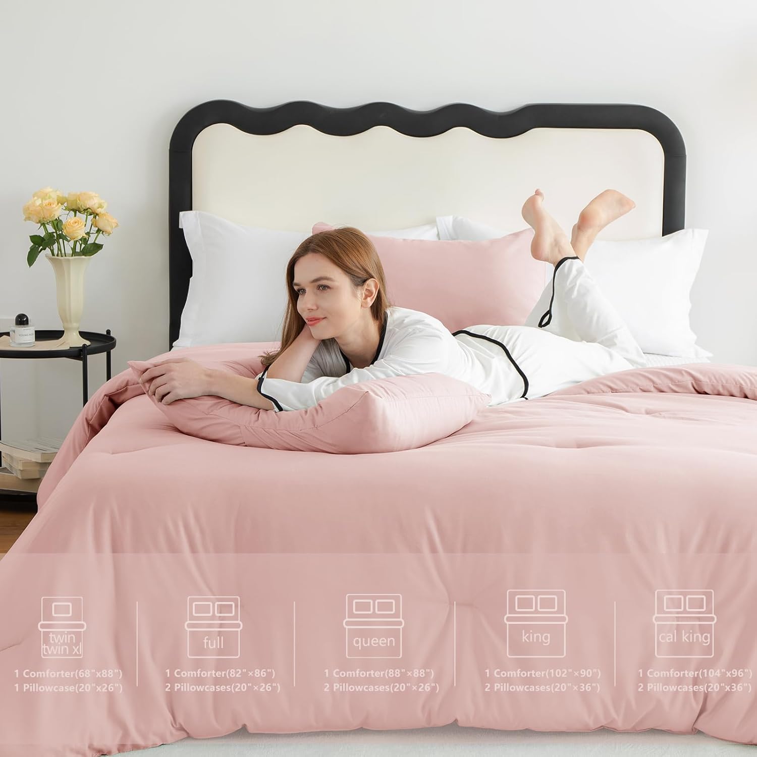 CozyLux Blush Pink Queen Comforter Set for Girls