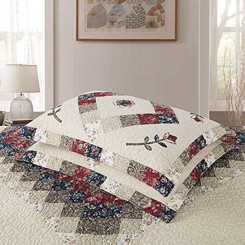 Jameswish Floral Patchwork Quilt Set Queen Size 1