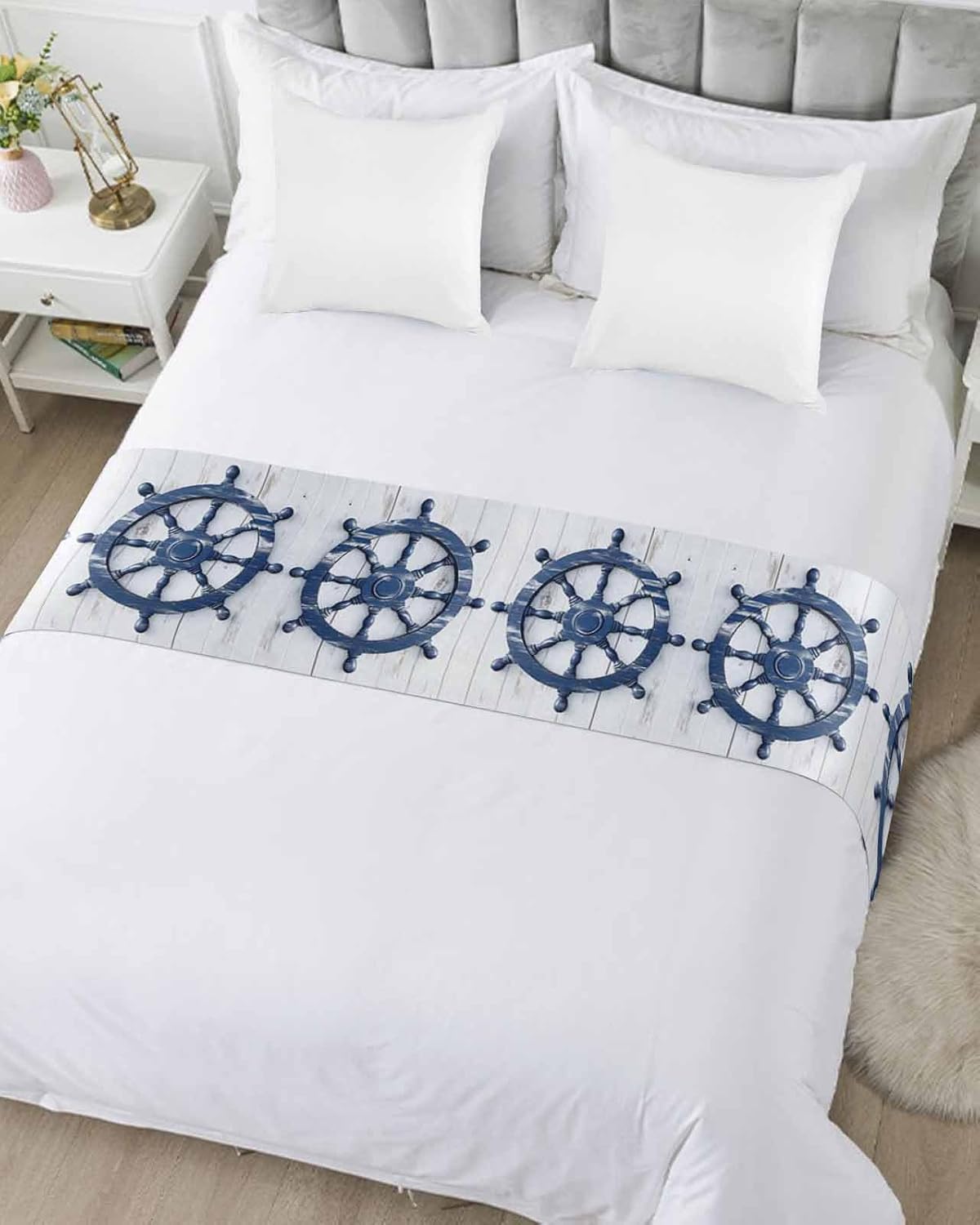 Homechoid Blue Coastal Bed Runner for Twin Size