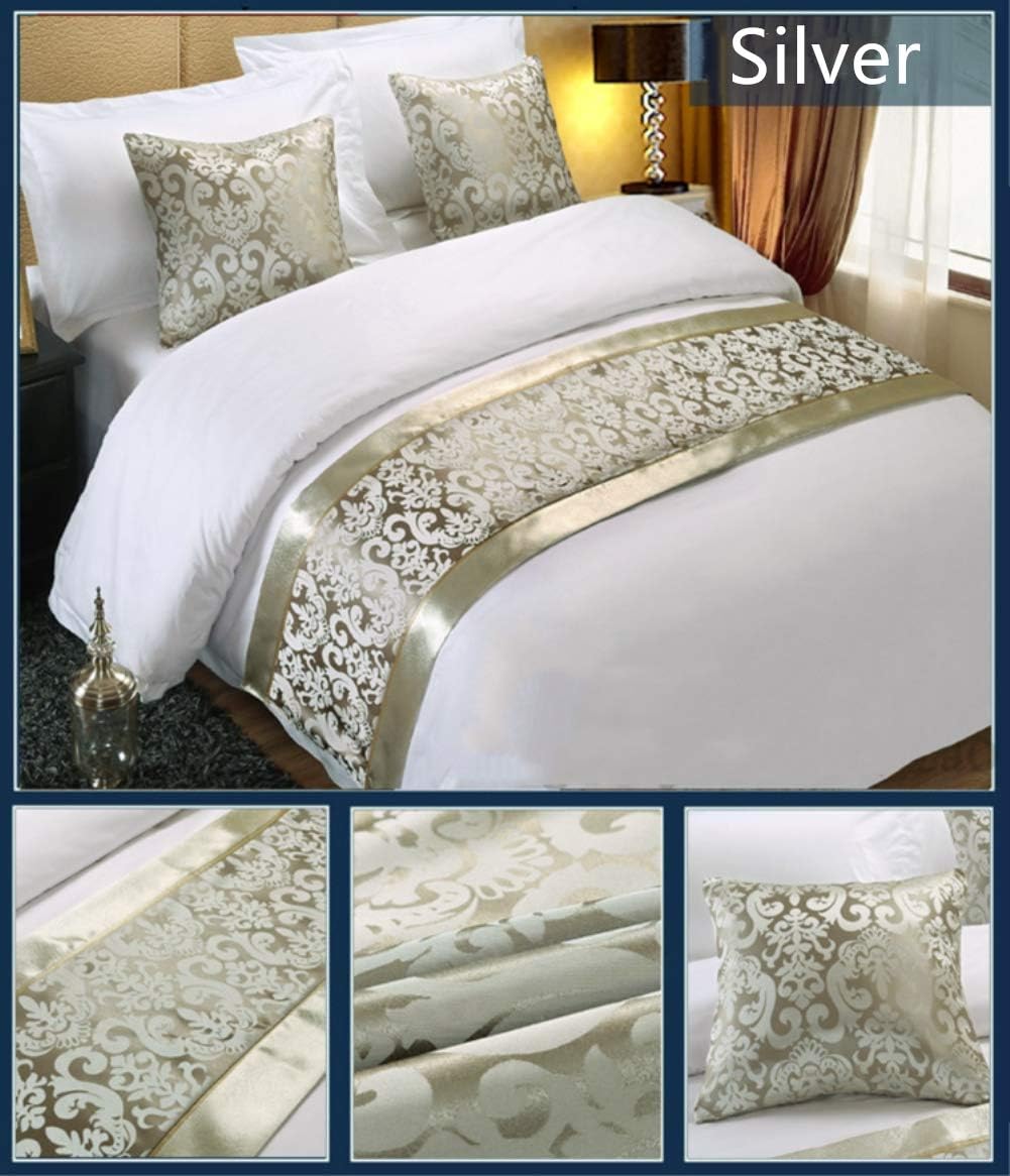 Twelve Silver Bed Runner with Gold Trim