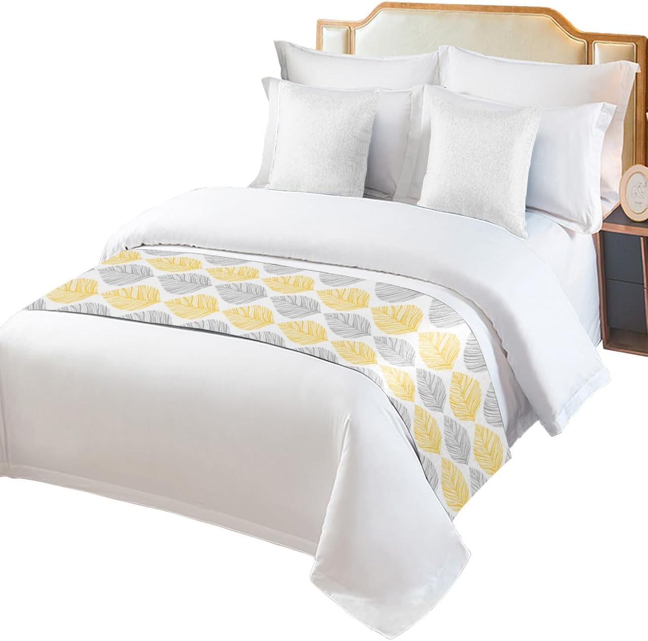 Minimalist Yellow Grey Leaf Bed Runner Scarf 94x20