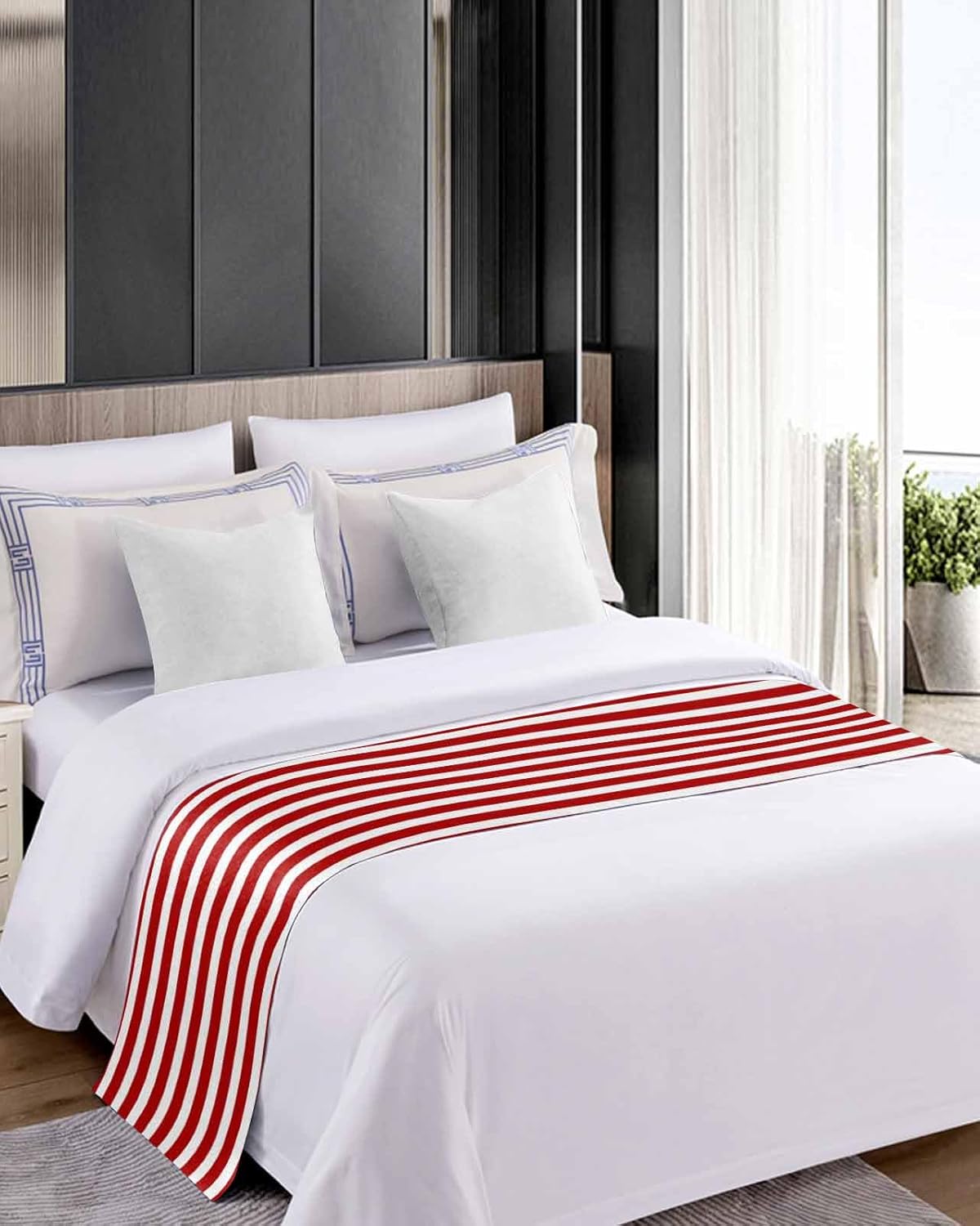 DecorLovee Red Striped Bed Runner Queen Size