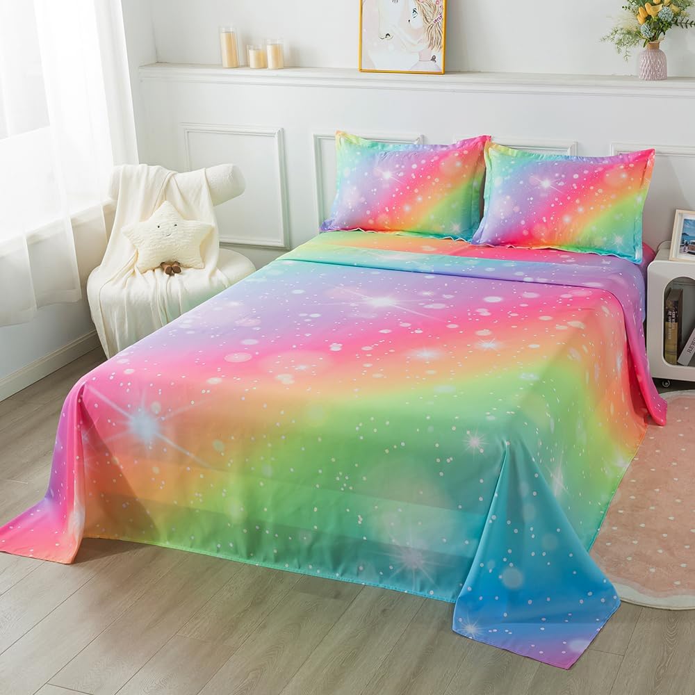 ADASMILE A S Rainbow Fitted Bed Sheet Set for Kids 1