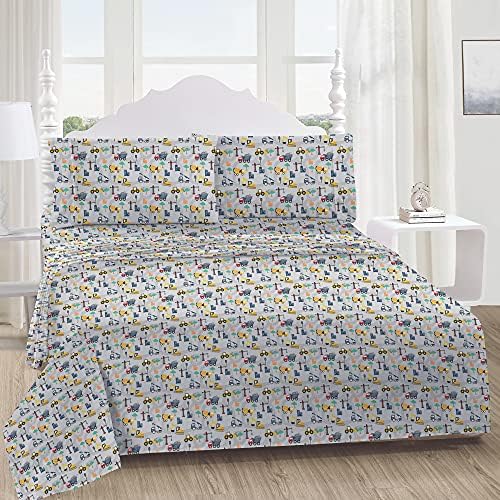 Softan Kids Excavator Bed Sheet Set 4PCS Full Size