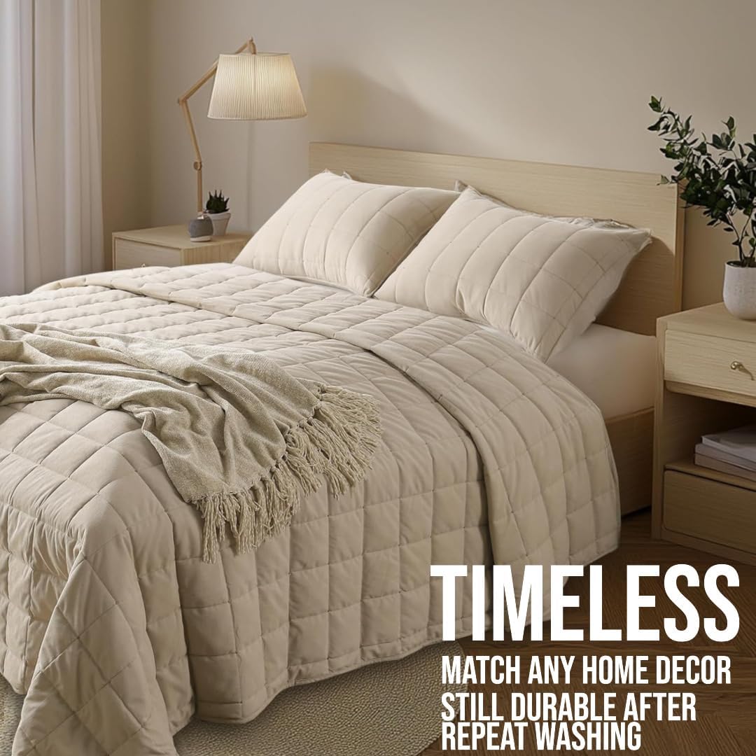 KASENTEX Oversized Queen Quilt Set - Sand Beige