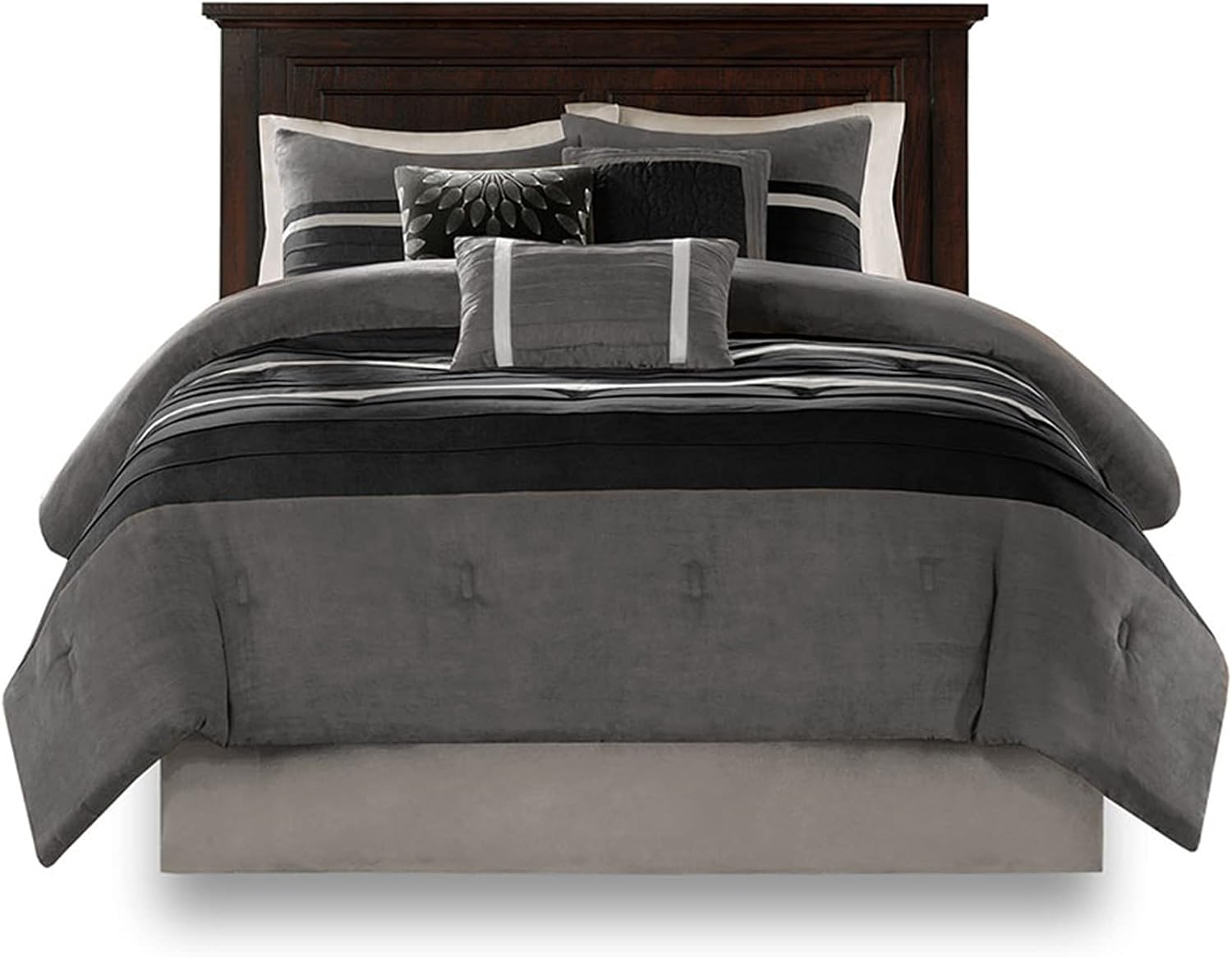 Madison Park Palmer Comforter Set - Faux Suede Black Queen 7 Piece
