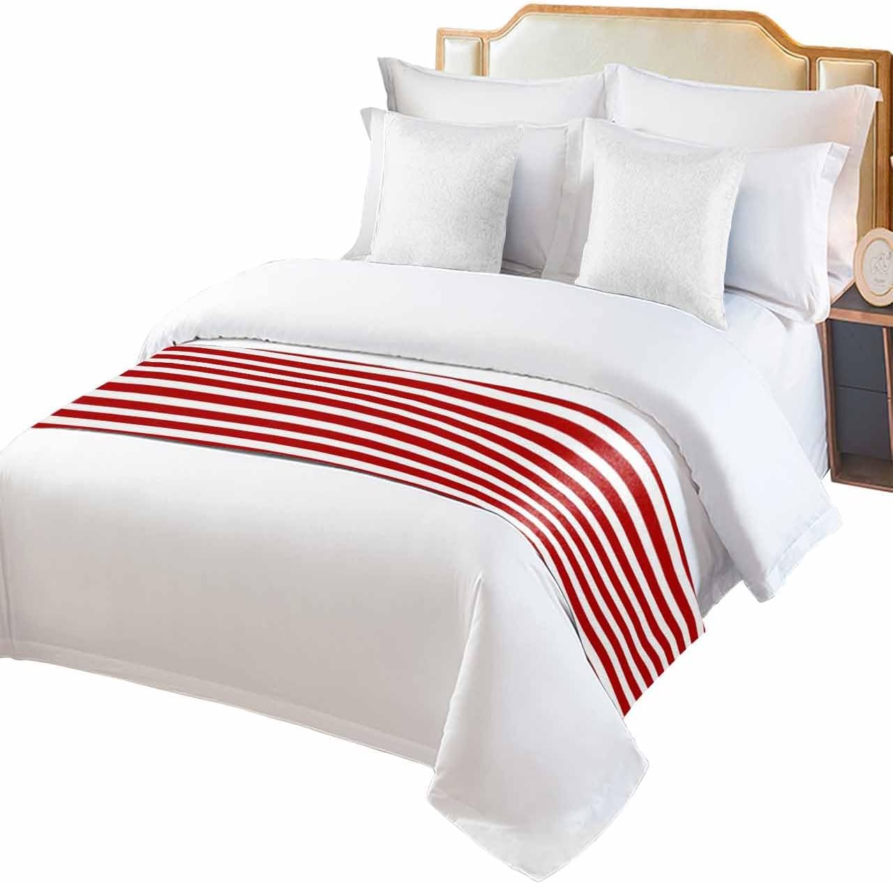 DecorLovee Red Striped Bed Runner Queen Size