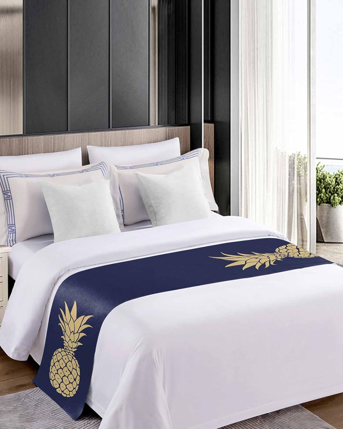 Sabolny Geometric Pineapple King Size Bed Runner Scarf Luxury 94x20