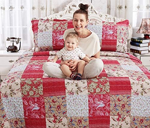 English Roses Quilt Set Reversible 3PC FullQueen Size