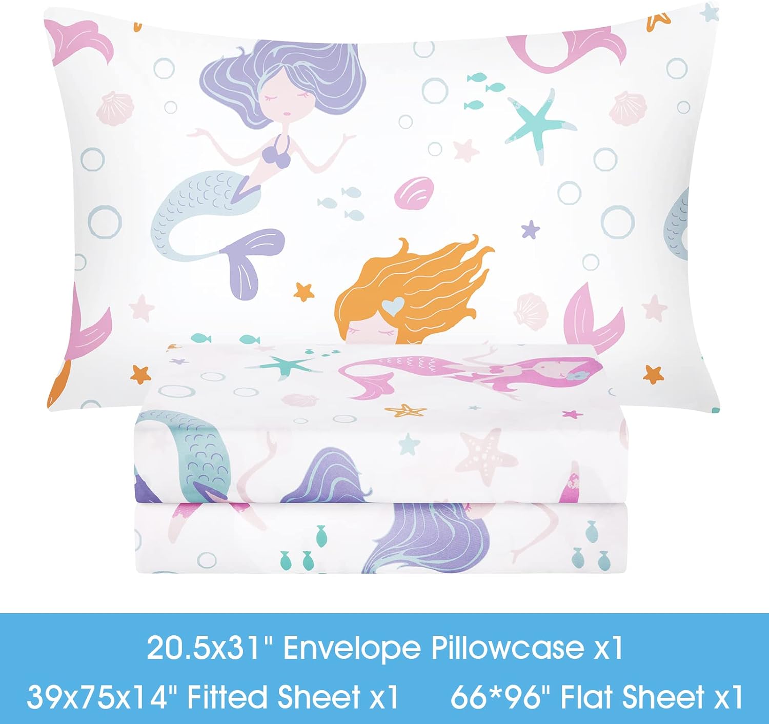 BYSURE Twin Sheets Set Mermaid Pink 3 Piece Deep Pocket