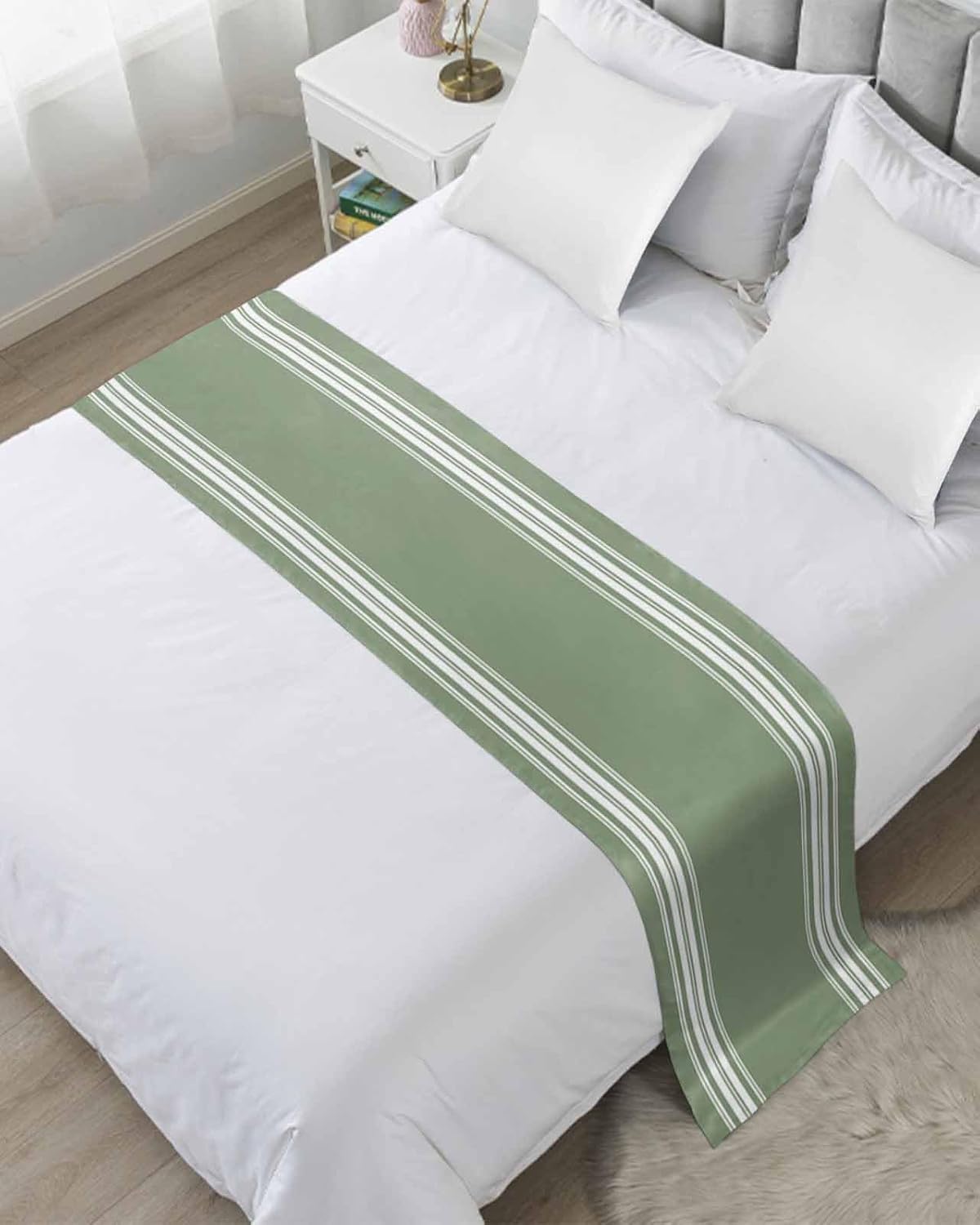 DecorLovee Dark Sage Green Bed Runner Queen Size