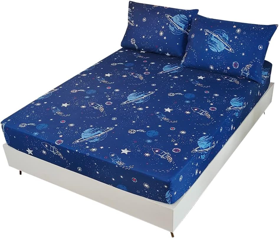 MAG 3 Pcs Space Sheet Set with Planets Stars Rockets Pattern