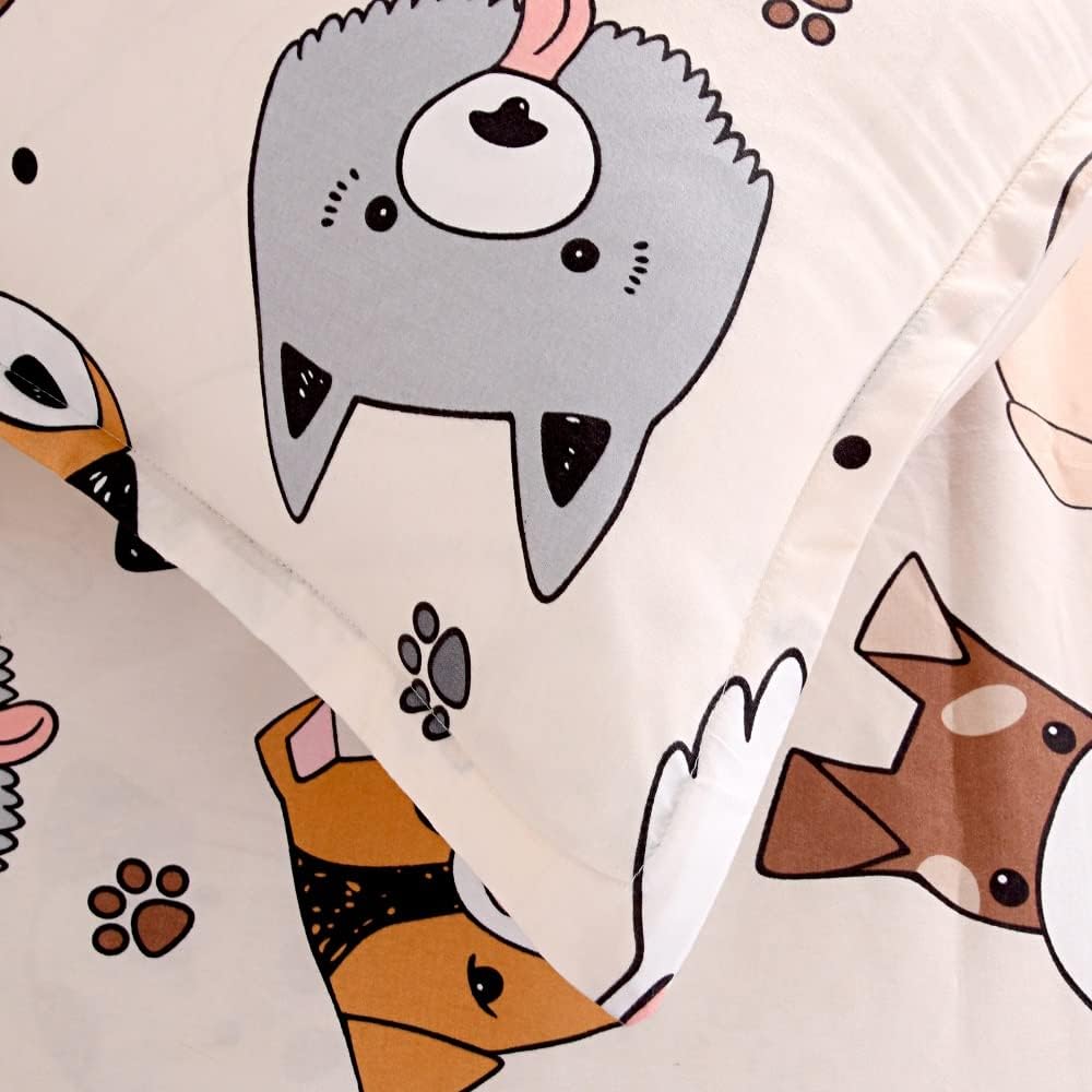 KWLOVER 2PCS Soft Fitted Sheet Pillowcase Set - Doggy Printed Pattern for Kids