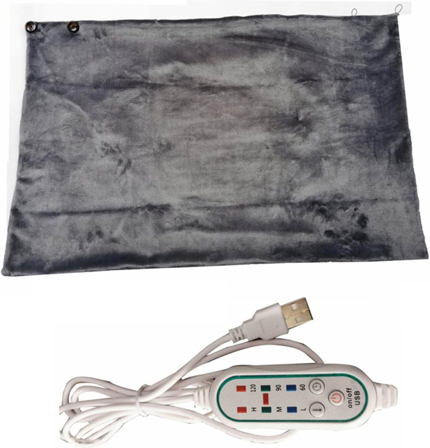 USB Heated Flannel Throw Blanket 3 Heat Levels Auto Off Gray