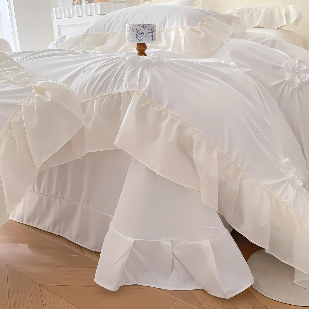 IHOUSTRIY White Duvet Cover Twin with Ruffle and Zipper