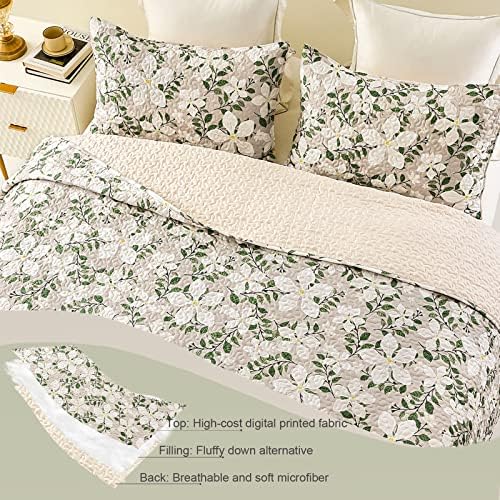 Whale Flotilla Reversible Floral Quilt Set Full Queen WhiteBone