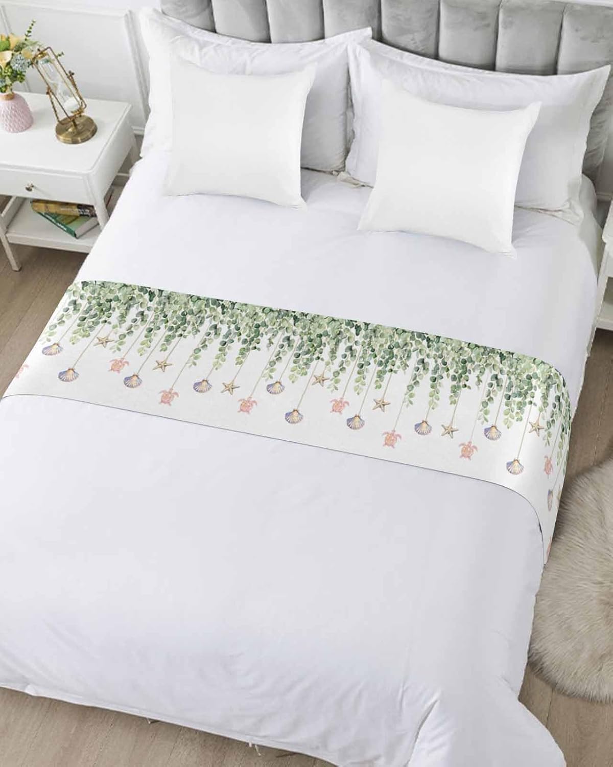 Litter Star King Bed Runner Green Eucalyptus Sea Turtle Scarf 1