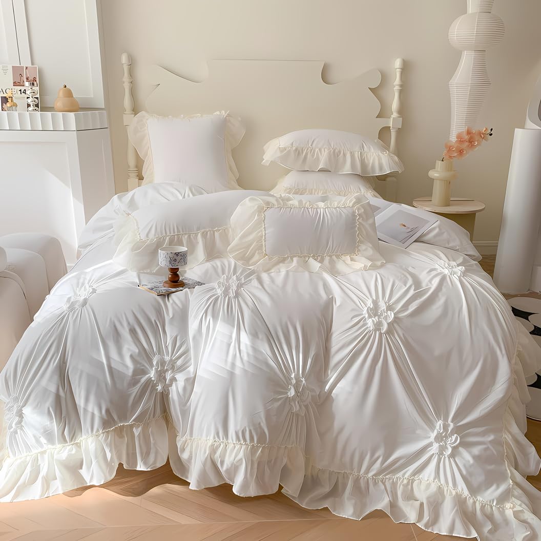 IHOUSTRIY White Duvet Cover Twin with Ruffle and Zipper